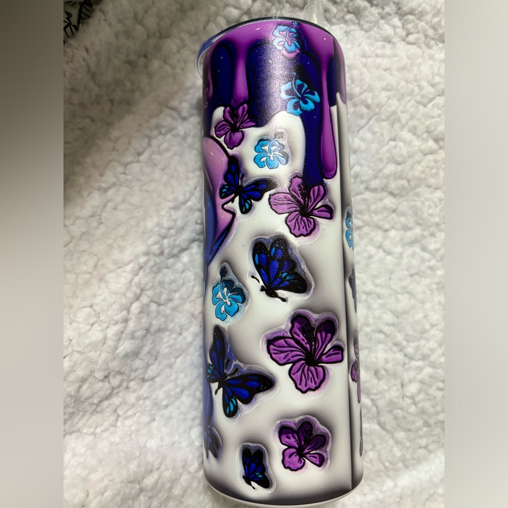 NWOT Stitch Themed Metal Tumbler with Floral Design - Picture 2 of 4